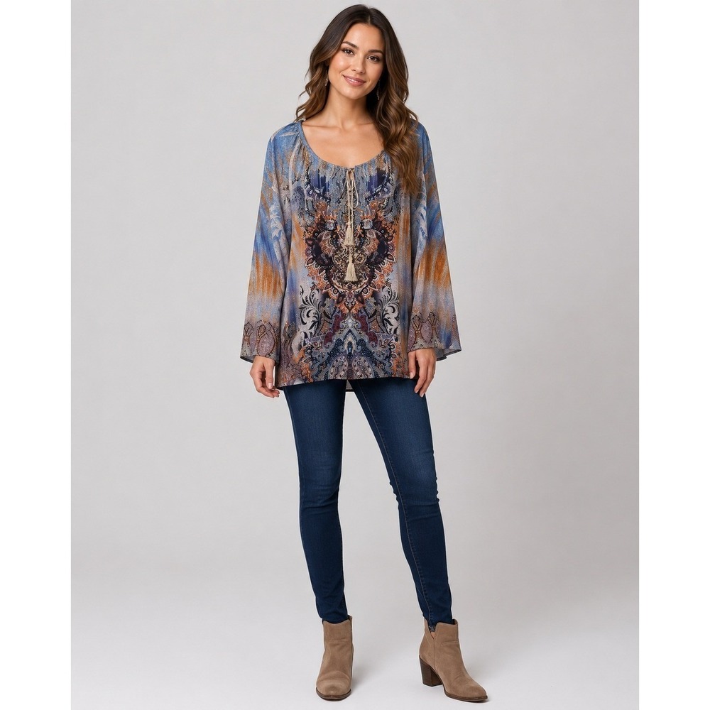 World Unity Sweater Womens XL Brown Boho Hippie Fairy Sparkle Flare Sleeve